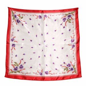 Red Pink Floral Satin Scarf 20x20 Women's Hair Tie Neck Wrist Wrap